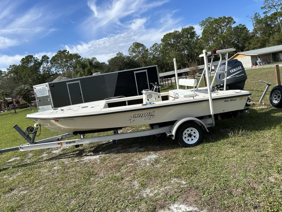 Key West bay boat with Yamaha outboard on a trailer